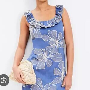 NWT Loft Embroidered Shift dress‎ linen blend sz 12